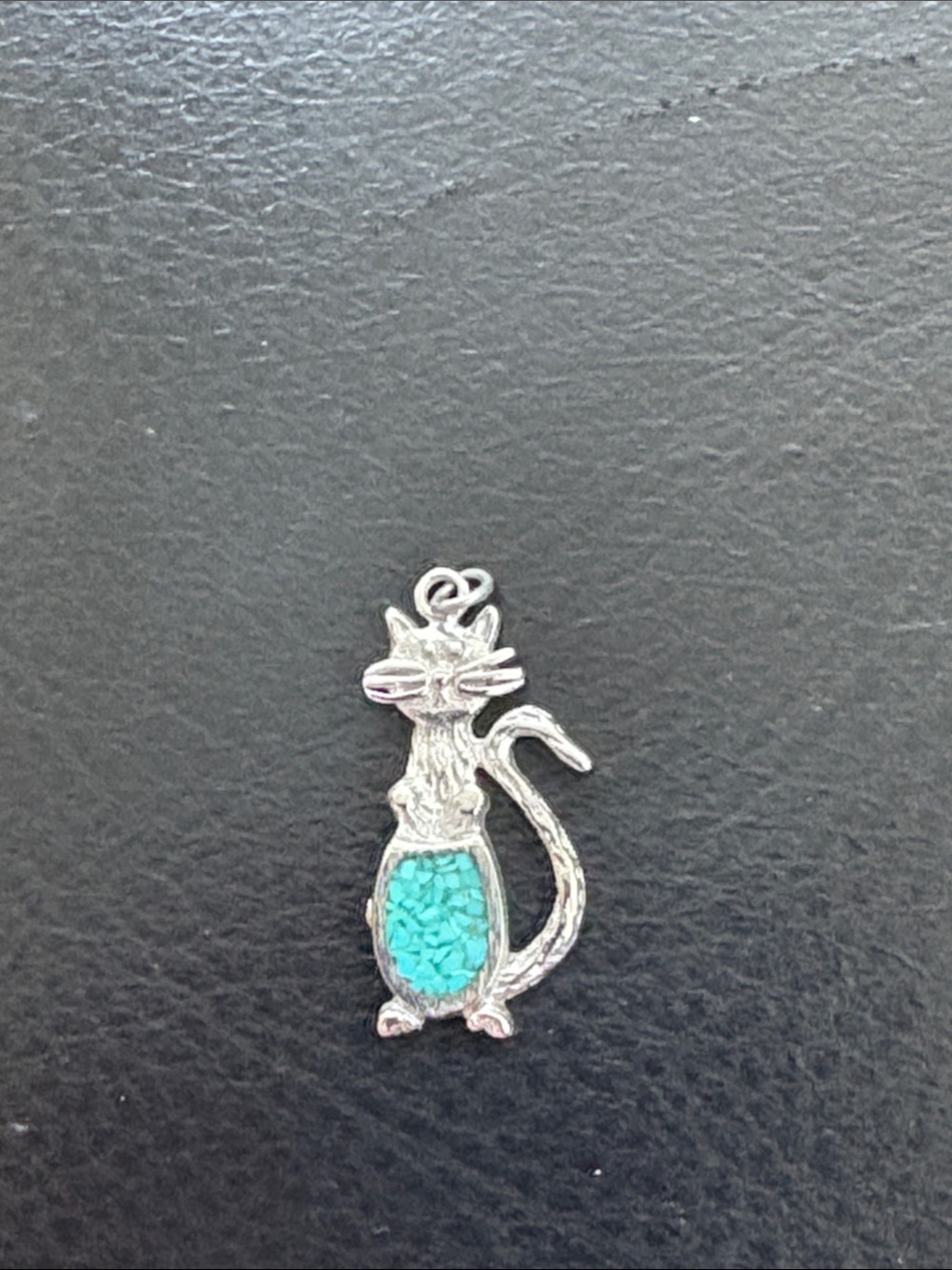 925 Sterling Silver Cat Pendant with Turquoise Inlay
